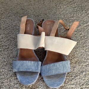 TOMS Women's Sandals - Denim Blue and Beige